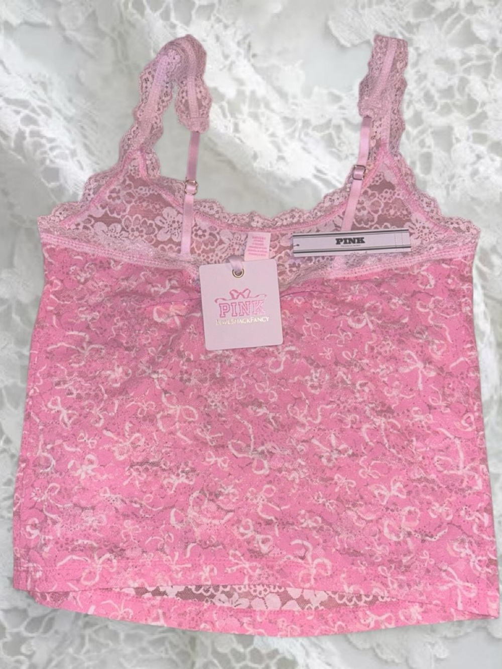 Victoria’s Secret PINK x LoveShackFancy Coquette Lace-Trim Tank Top 🎀 🍬 - Picture 3 of 5